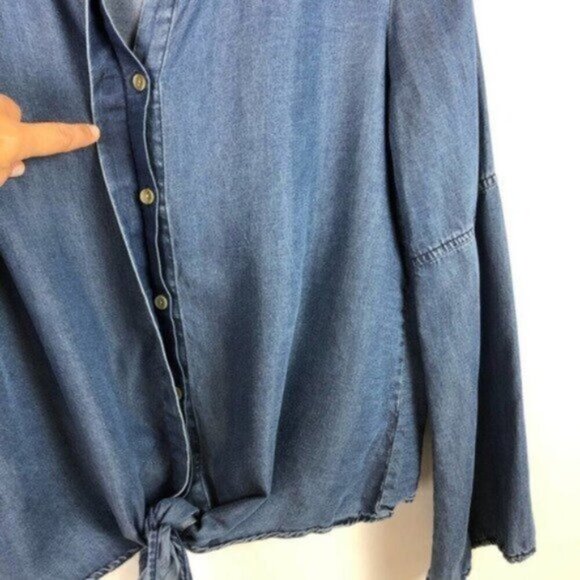 Harper Chambray Long Sleeve Tie Blue Shirt Size Medium - Picture 4 of 8